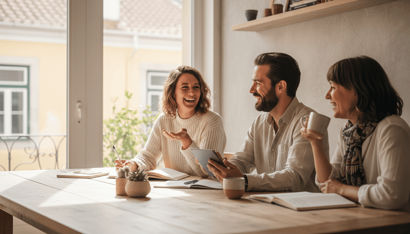 Valora Retreats team collaborating in a Portugal office space